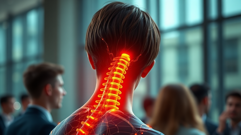 목 디스크, 당신이 겪는 통증의 진짜 원인 (realistic 스타일)