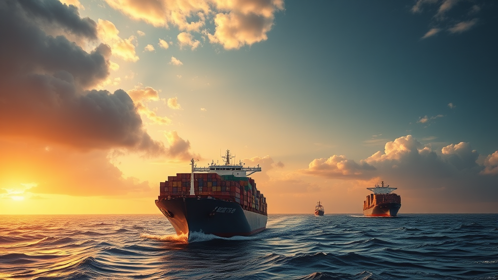 해운 운송: 바닷길의 혼란과 운임 폭등 (realistic 스타일)