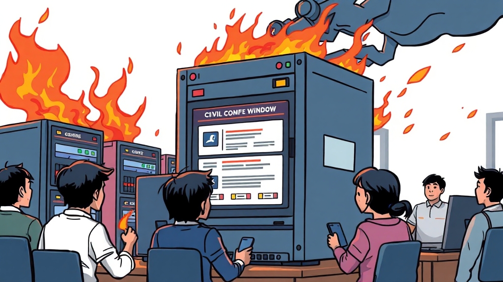 서비스 중단 및 국민 불편 (cartoon 스타일)