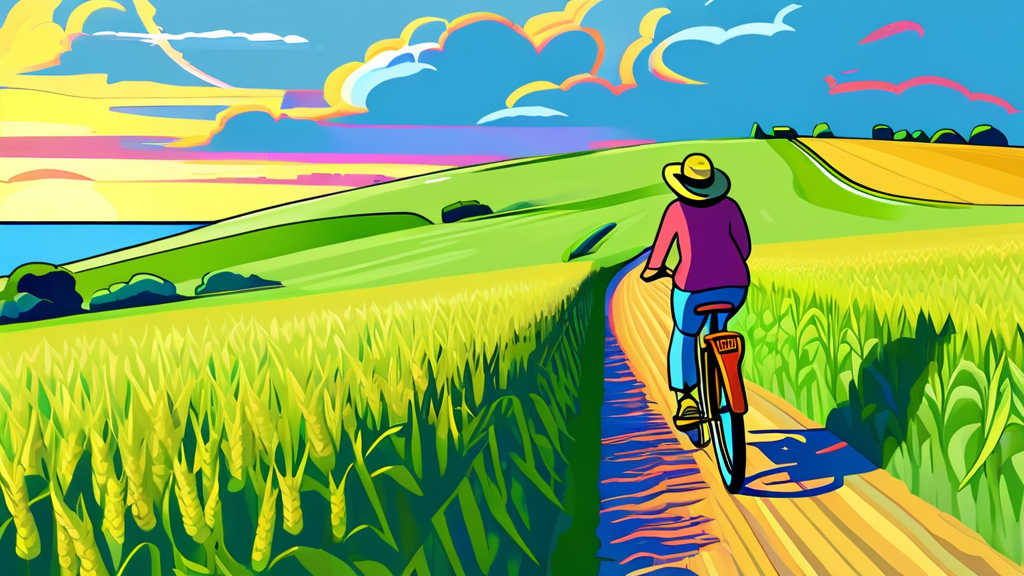 청보리밭 인생샷 명소와 자전거 라이딩 코스 (cartoon 스타일)