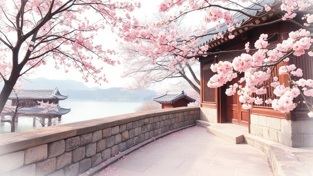 경주 벚꽃: 역사와 자연이 어우러진 풍경 (watercolor 스타일)