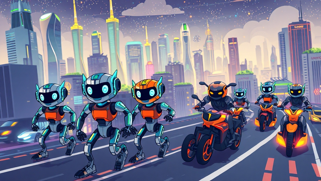 로봇 창업 기술 및 트렌드 (cartoon 스타일)