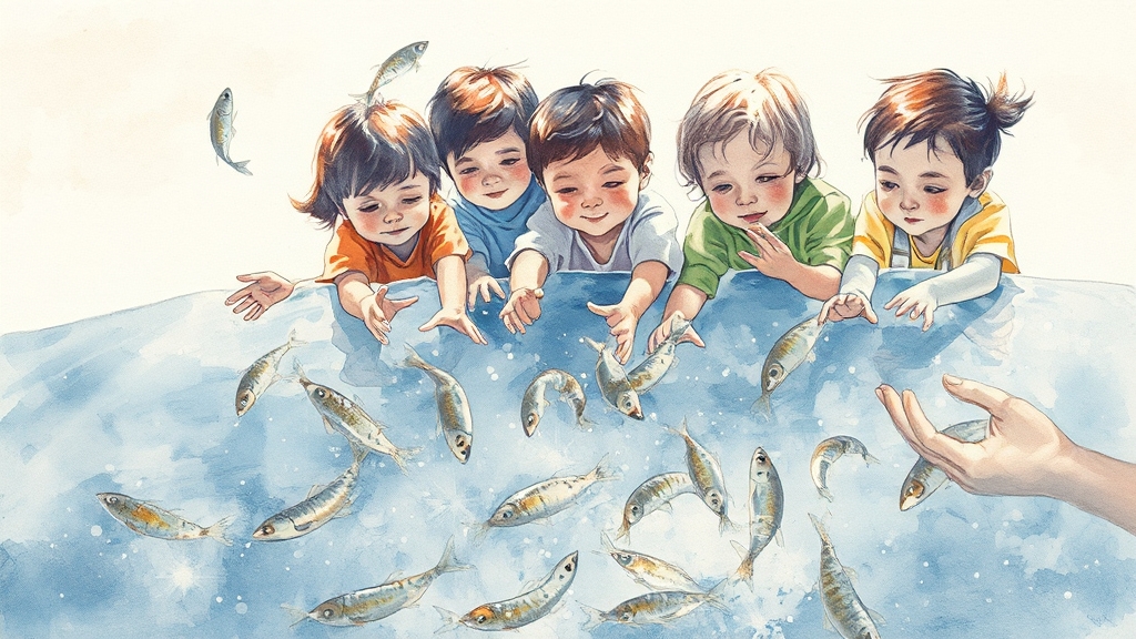 은어 잡기 체험, 어떻게 참여? (watercolor 스타일)