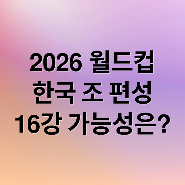 2026 월드컵
한국 조 편성
16강 가능성은? (2026 월드컵 조추첨 한국 조 편성)