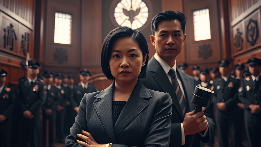 소송 배경: 비상계엄과 김건희 여사 (realistic 스타일)