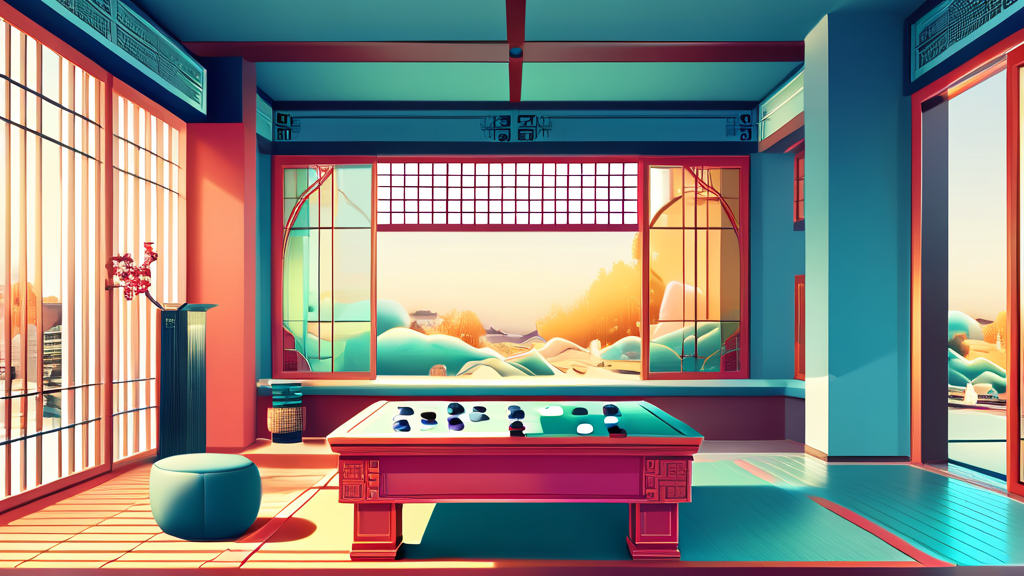 엠게임 바둑 로비 탐험: 대국실 입장 및 게임 실행 방법 (illustration 스타일)