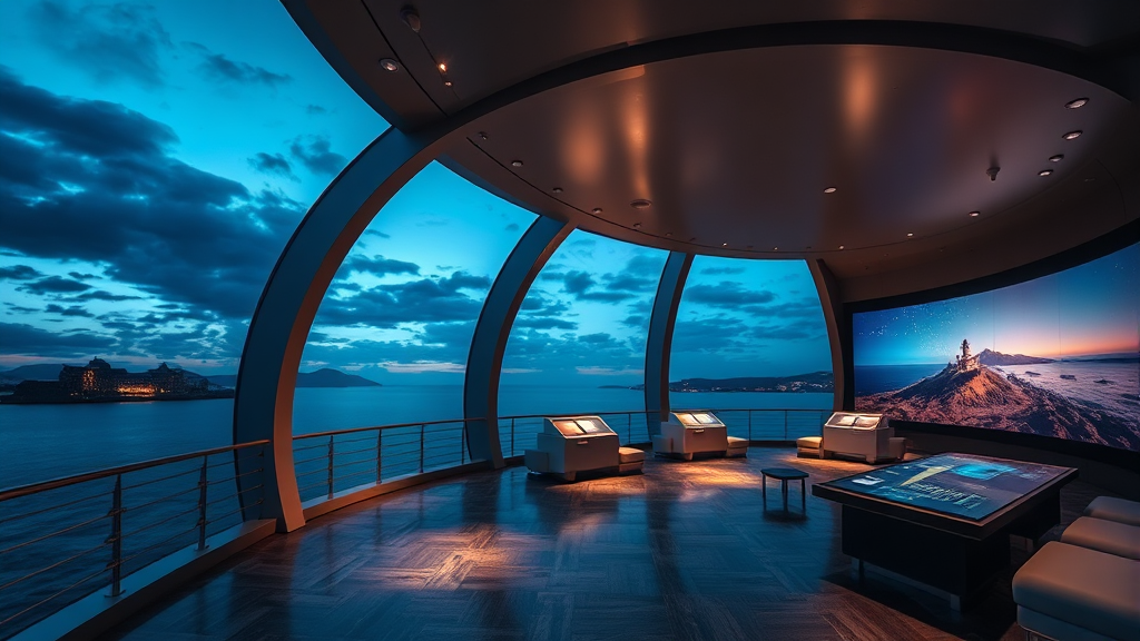 판옥선 전망대 내부 탐험: 층별 시설과 전시 관람 (realistic 스타일)