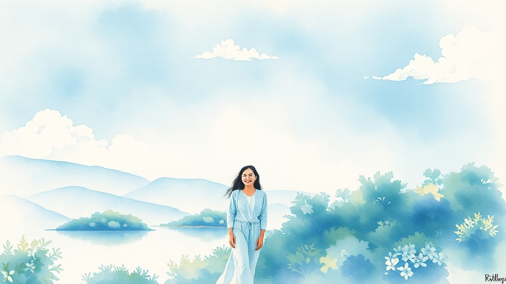 힐링 여행 후 얻는 긍정적인 변화 (watercolor 스타일)