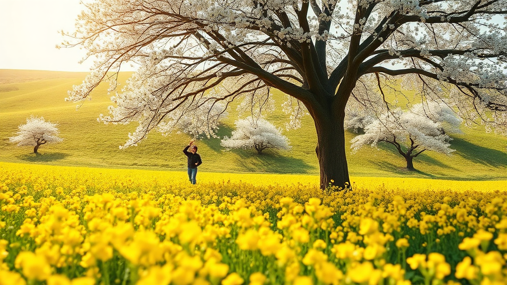 황홀한 유채꽃 풍경: 인생샷을 위한 최고의 스팟 (realistic 스타일)