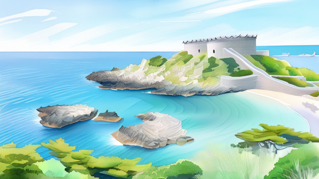 싱그러운 봄바다의 낭만: 거제 해안 절경 탐방 (watercolor 스타일)