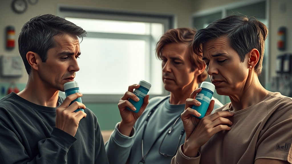 천식 응급 처치와 발작 관리 (realistic 스타일)