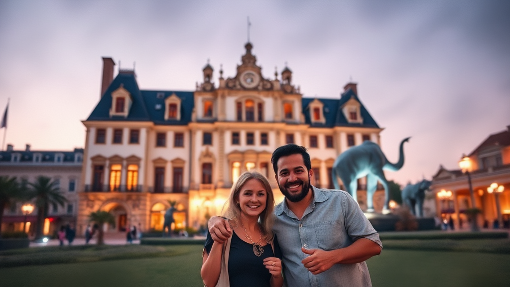 가족 및 연인과 함께 루덴시아에서 행복한 추억을 남기는 따뜻한 분위기의 삽화 수채화 스타일