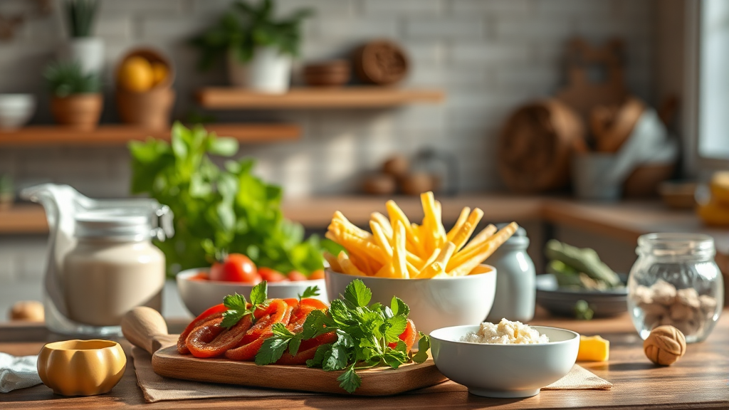 기름진 고기와 튀긴 음식: 혈관 건강을 위한 선택 (realistic 스타일)