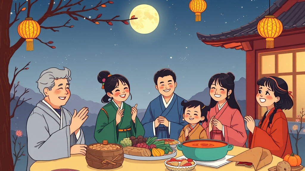 추석 인사: 감사의 마음 전달 (cartoon 스타일)