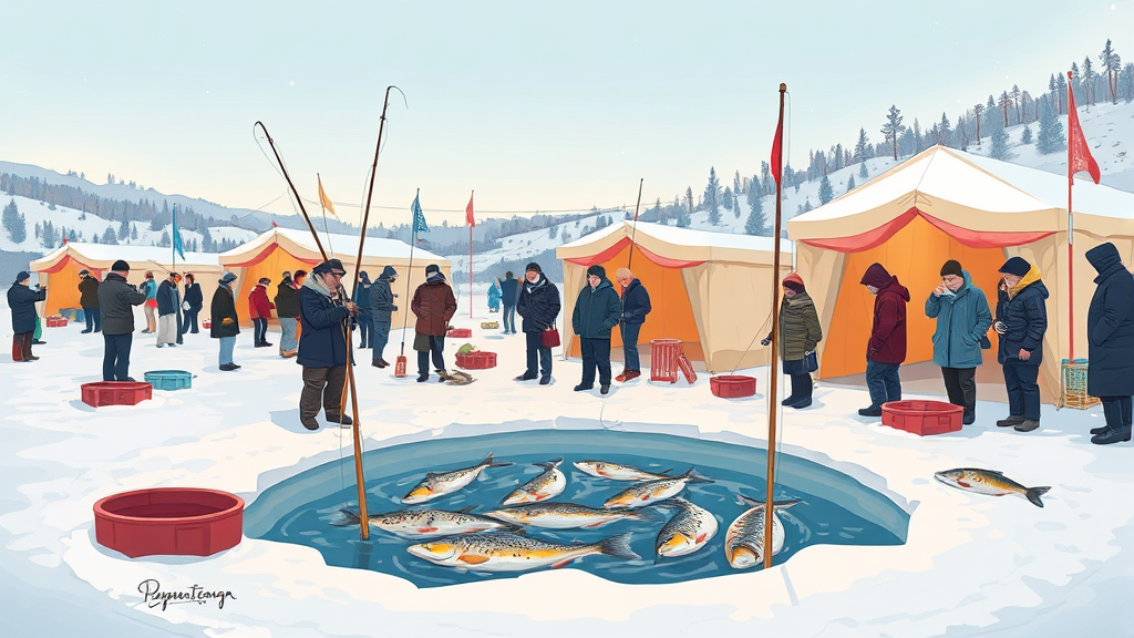 송어 낚시 체험 (illustration 스타일)