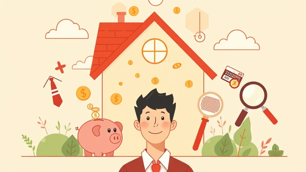 지원금 종류: 월세, 저축, 일자리, 사업 (illustration 스타일)