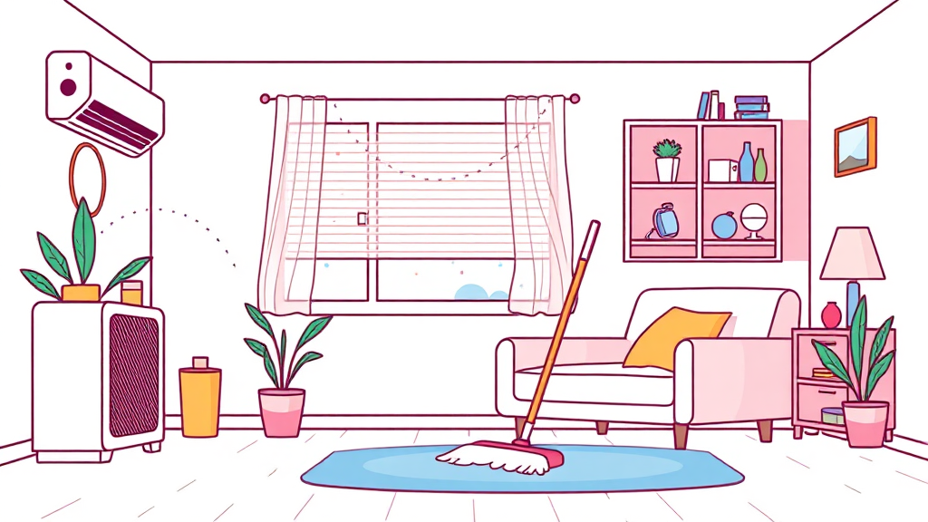 미세먼지, 건강 위협부터 완벽 대처법까지 A to Z 6 집 안에서도 안심할 수 없어요: 실내 미세먼지 관리 (cartoon 스타일)