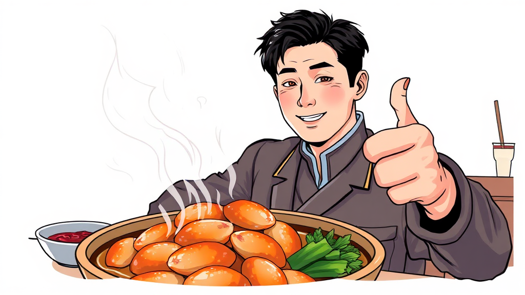 별미 메뉴: 촉촉한 삼겹수육 (illustration 스타일)