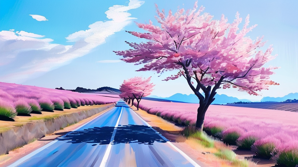 벚꽃과 함께하는 제주 드라이브 코스 (watercolor 스타일)