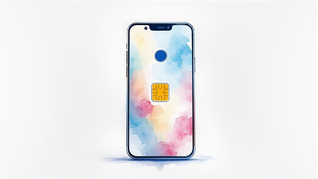 알뜰폰 eSIM, 스마트한 선택! (watercolor 스타일)