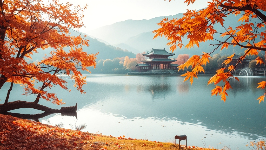 단풍 명소 주변 가볼 만한 곳 (watercolor 스타일)