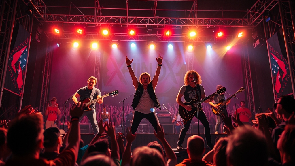 엑스디너리 히어로즈의 활발한 공연 활동 (realistic 스타일)