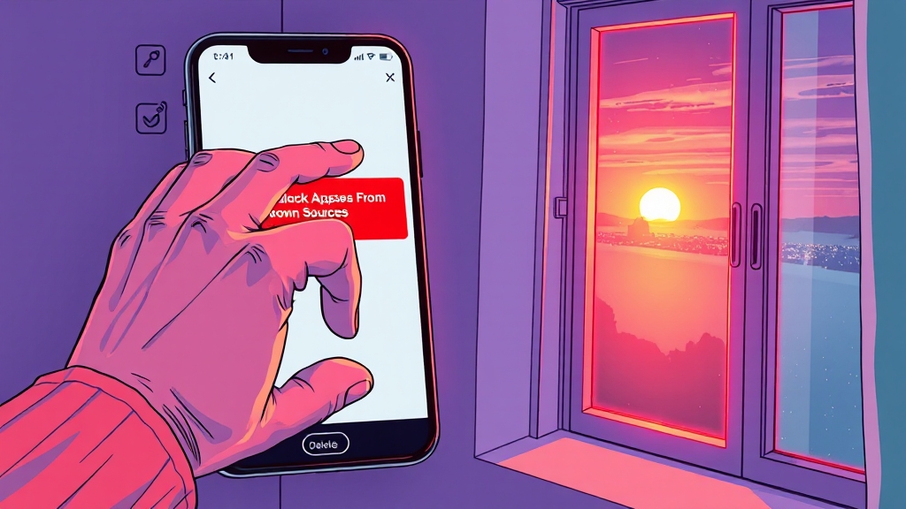 앱 권한 관리 & 출처 불명 앱 차단 (illustration 스타일)