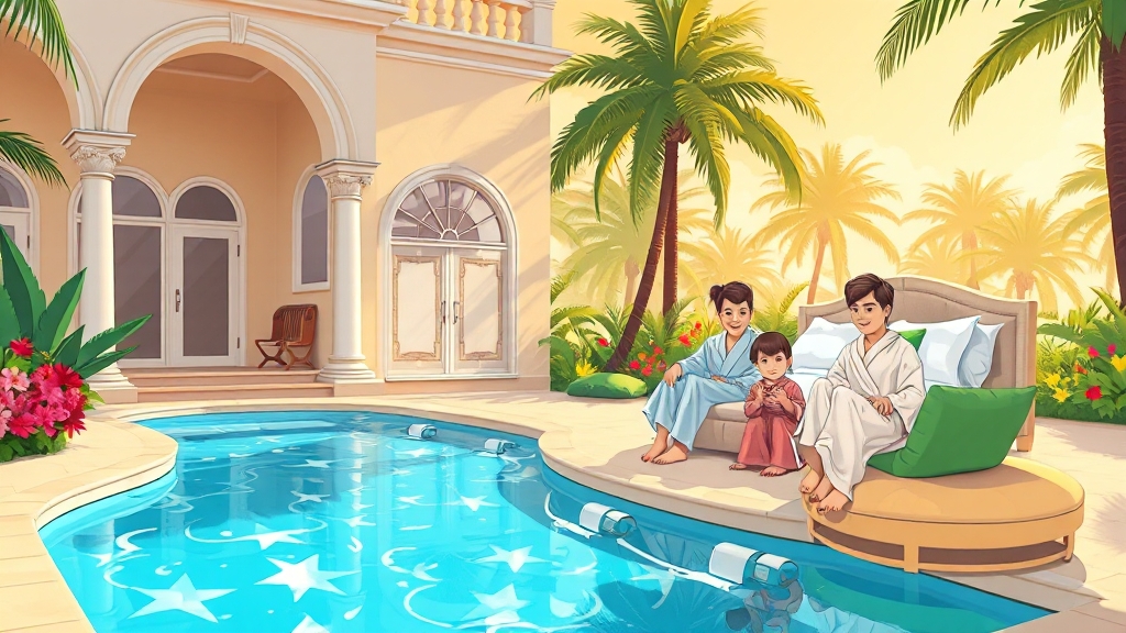 풀빌라 시설 비교 (수영장, 객실) (cartoon 스타일)