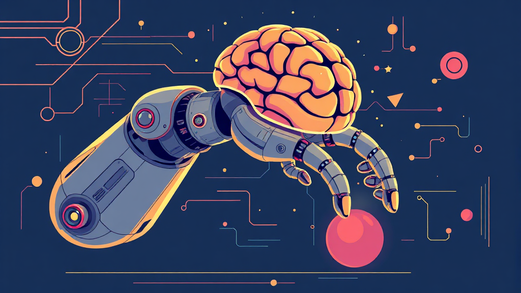 로봇 설계의 핵심: 움직임과 사고의 구현 (illustration 스타일)