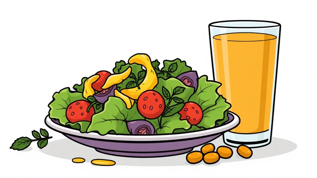 대마종자유 활용법: 건강 주스부터 샐러드까지 (cartoon 스타일)