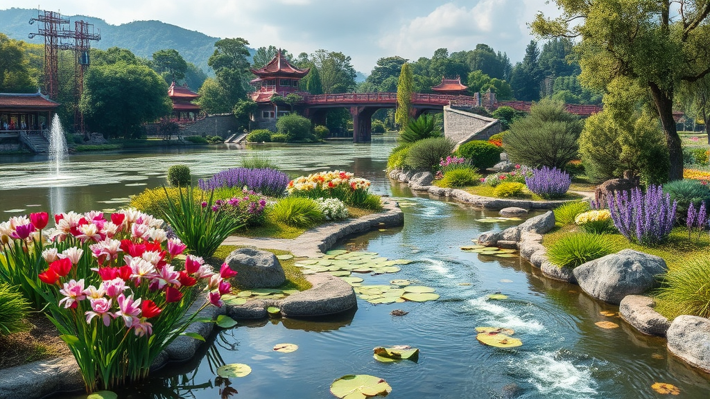 창포원 내 주요 관람 구역 및 시설 안내 (realistic 스타일)