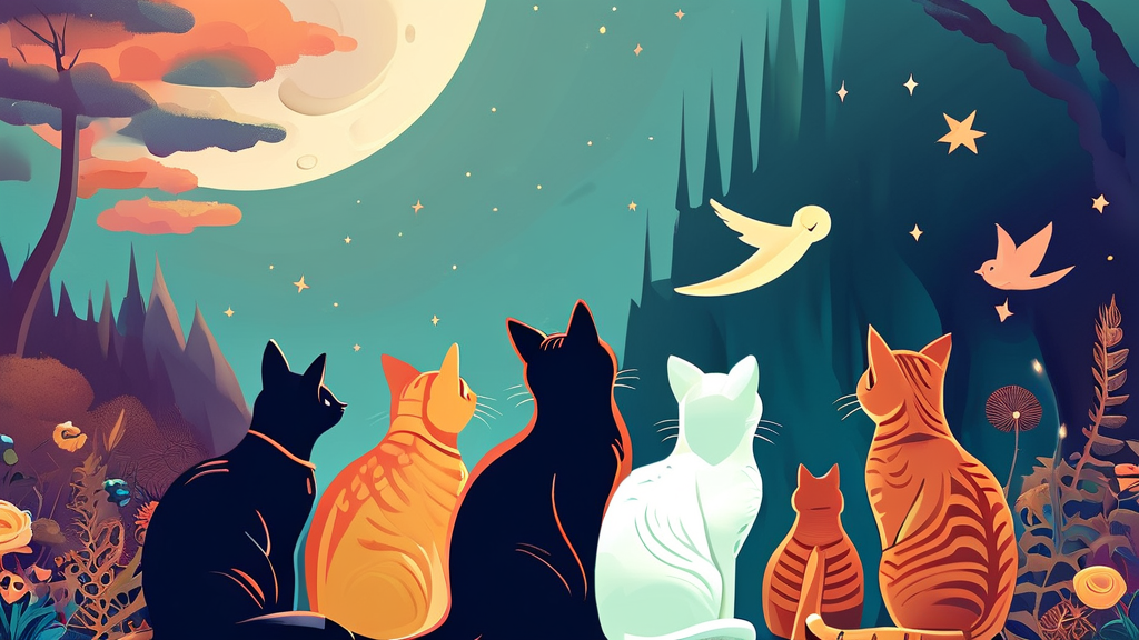 고양이 꿈 해몽: 색깔별 상징과 길몽/흉몽 구분 (illustration 스타일)