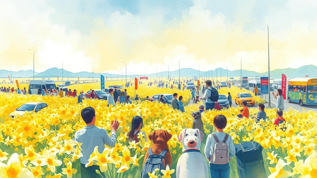 축제 완벽 가이드: 교통, 주차, 주의사항 (watercolor 스타일)