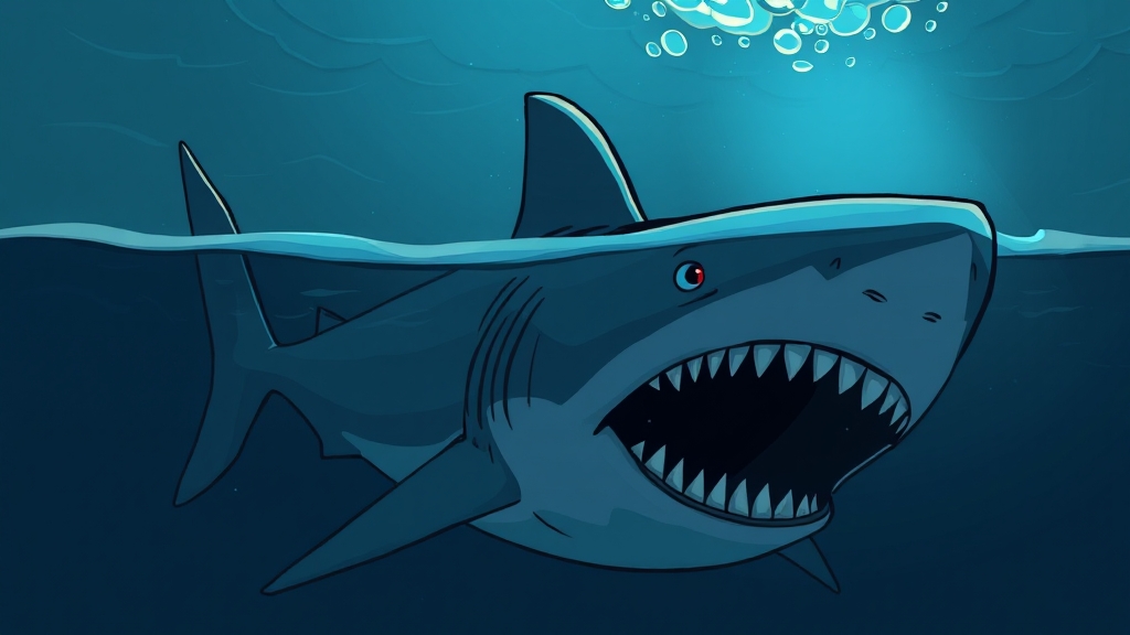 상어 크기와 수에 따른 꿈 해몽 (cartoon 스타일)