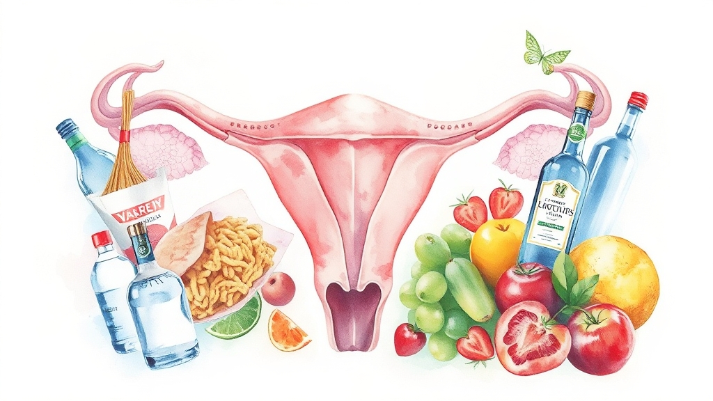자궁 건강 해치는 식습관 (watercolor 스타일)