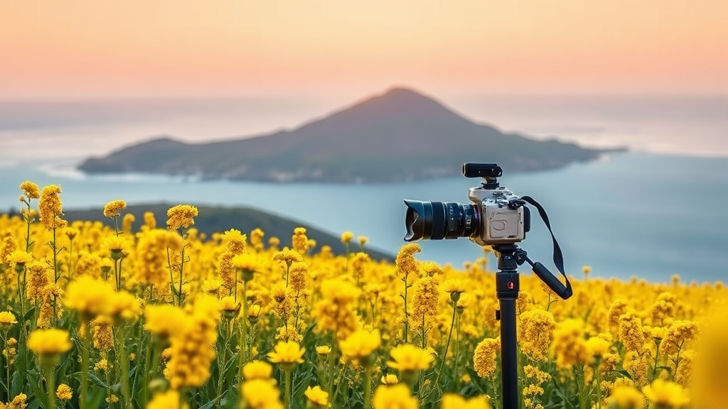 3월 제주, 봄의 시작을 알리는 유채꽃 명소 (realistic 스타일)