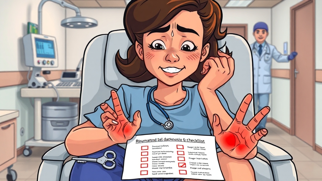 자가 진단 체크리스트로 확인 (cartoon 스타일)