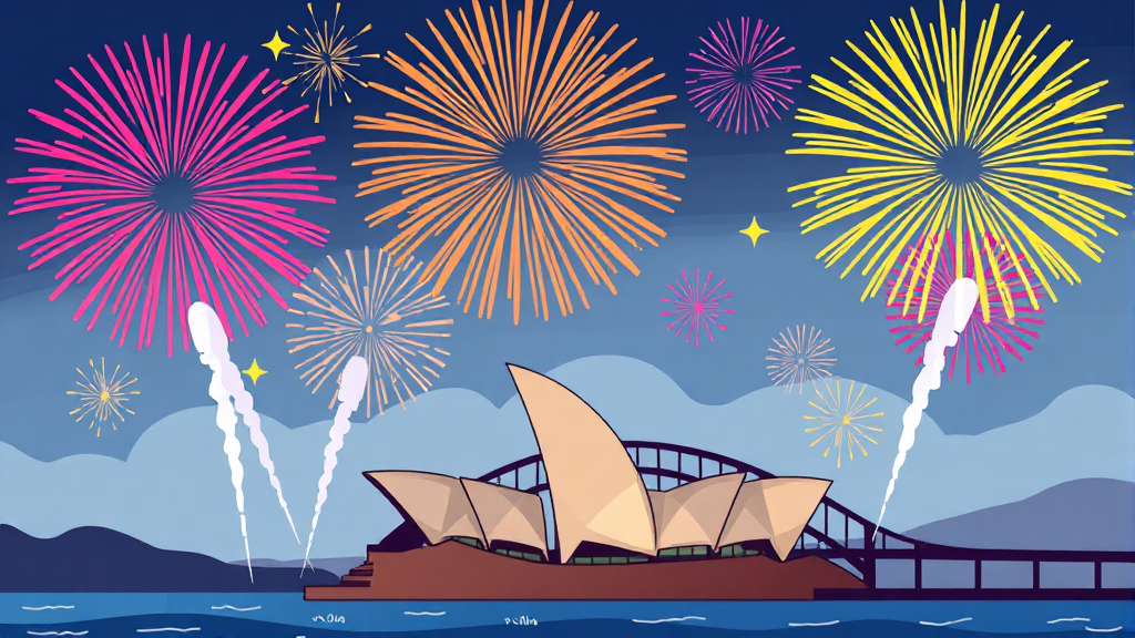 불꽃놀이 명소: 시드니 vs 홍콩 (cartoon 스타일)