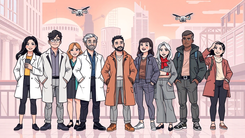 AI 시대 필수 역량 & 미래 직업 전망 (cartoon 스타일)