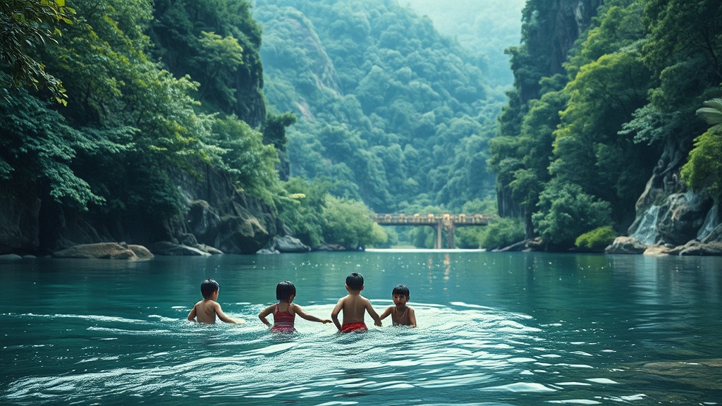 법흥계곡: 캠핑장 주변 자연환경 (realistic 스타일)