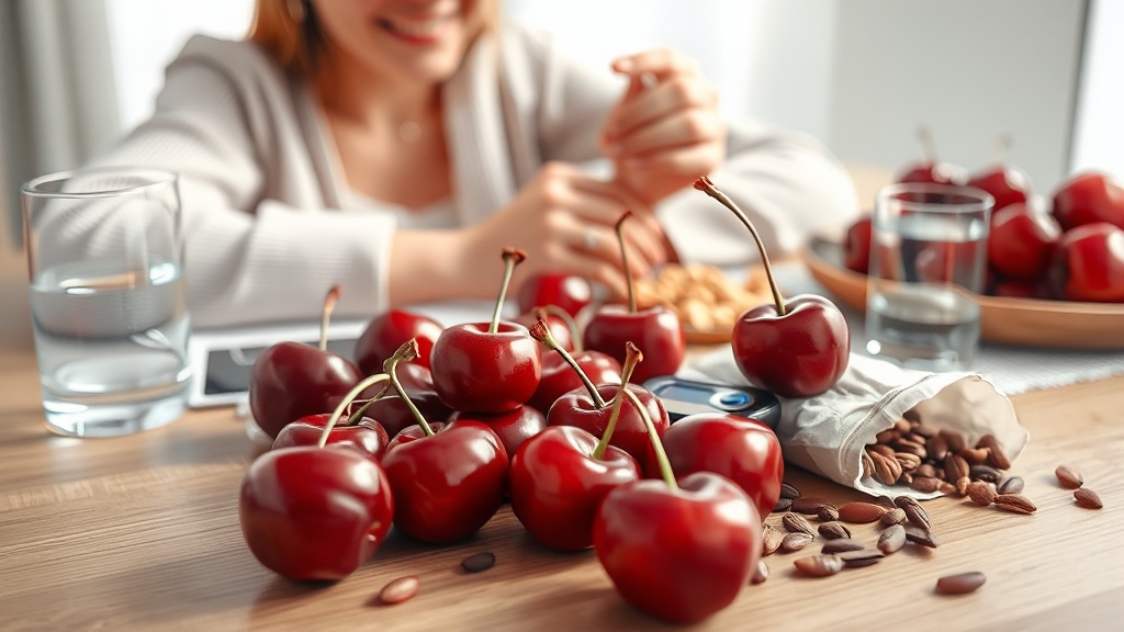 체리 섭취 시 권장량 및 부작용 (realistic 스타일)