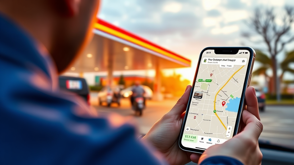 스마트폰 앱으로 실시간 주유소 가격 확인하기 (realistic 스타일)