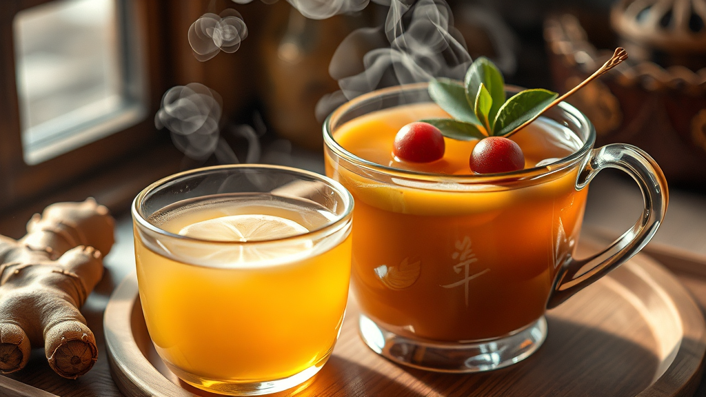 생강차 끓이는 방법 및 활용법 (realistic 스타일)