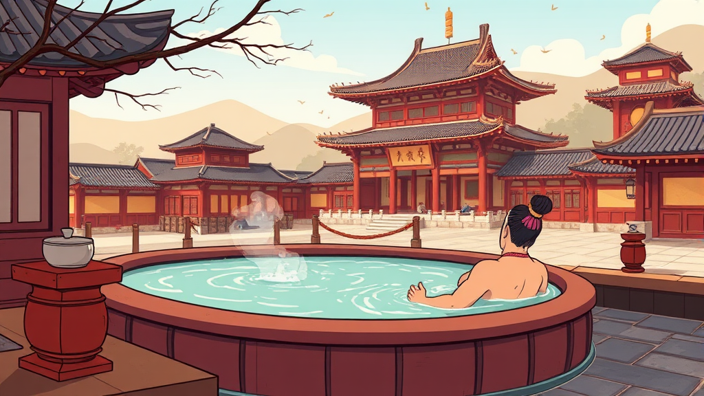 온양온천, 역사와 효능 (cartoon 스타일)