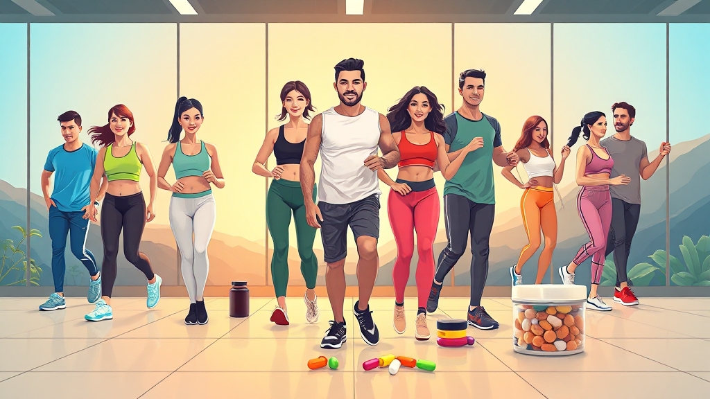 간헐적 단식, 운동과 영양제 활용법 (illustration 스타일)