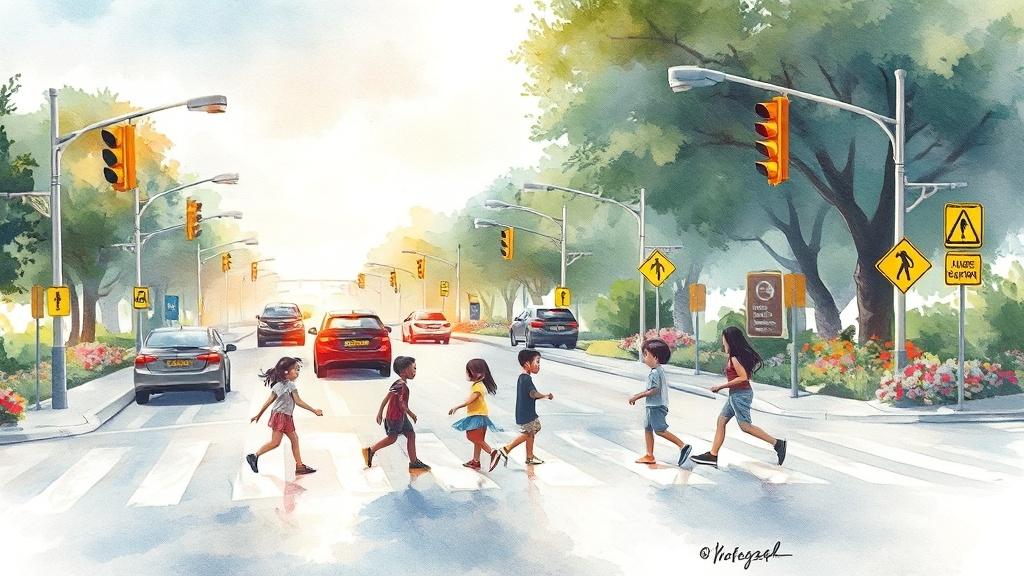 스쿨존 단속, 꼼꼼히 알아봐요 (watercolor 스타일)