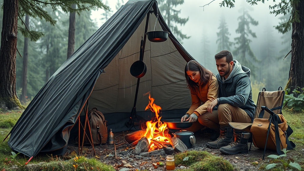 실제 우중캠핑 후기 & 총평 (realistic 스타일)