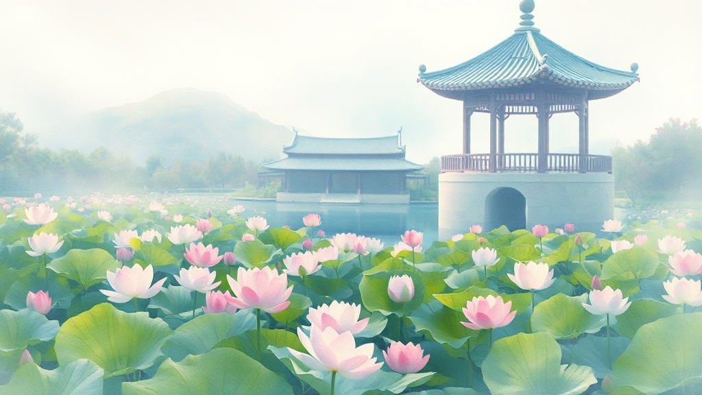 세미원: 연꽃과 문화의 향연 (watercolor 스타일)
