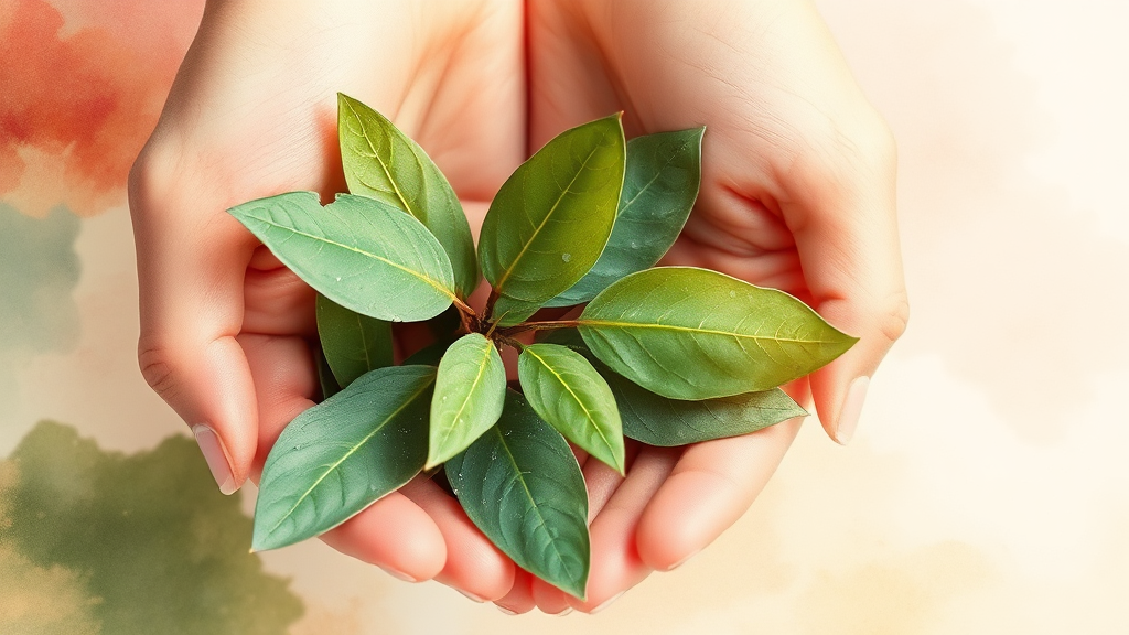 월계수 잎 사용 시 주의사항 (watercolor 스타일)