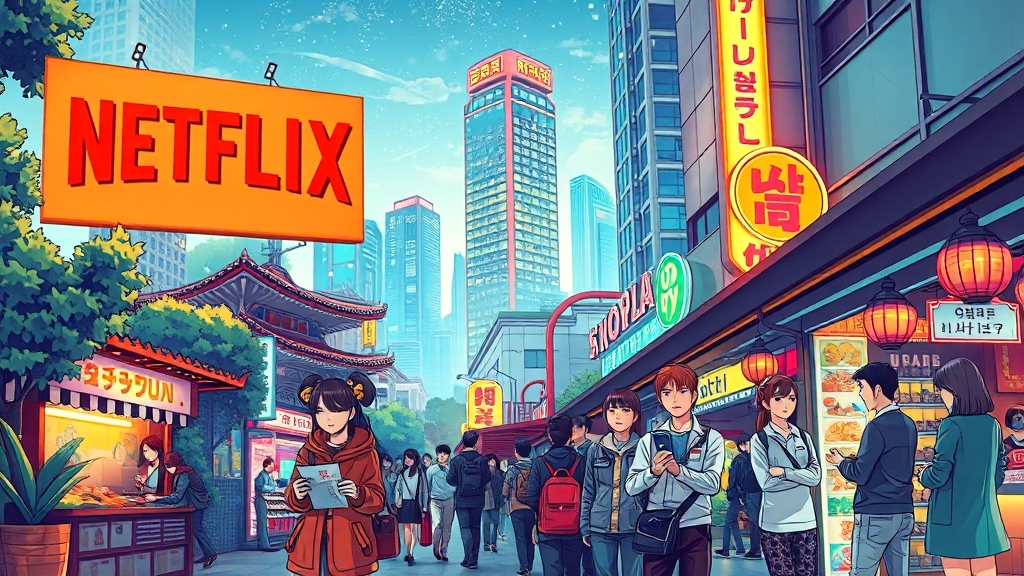 넷플릭스 K-콘텐츠 협업과 영향력 (illustration 스타일)